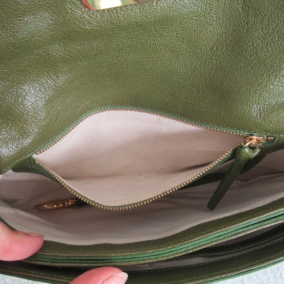 Michael Kors Genuine Leather Rectangular Medium Sz Shoulder Bag Green Gold *Flaw - Picture 10 of 15